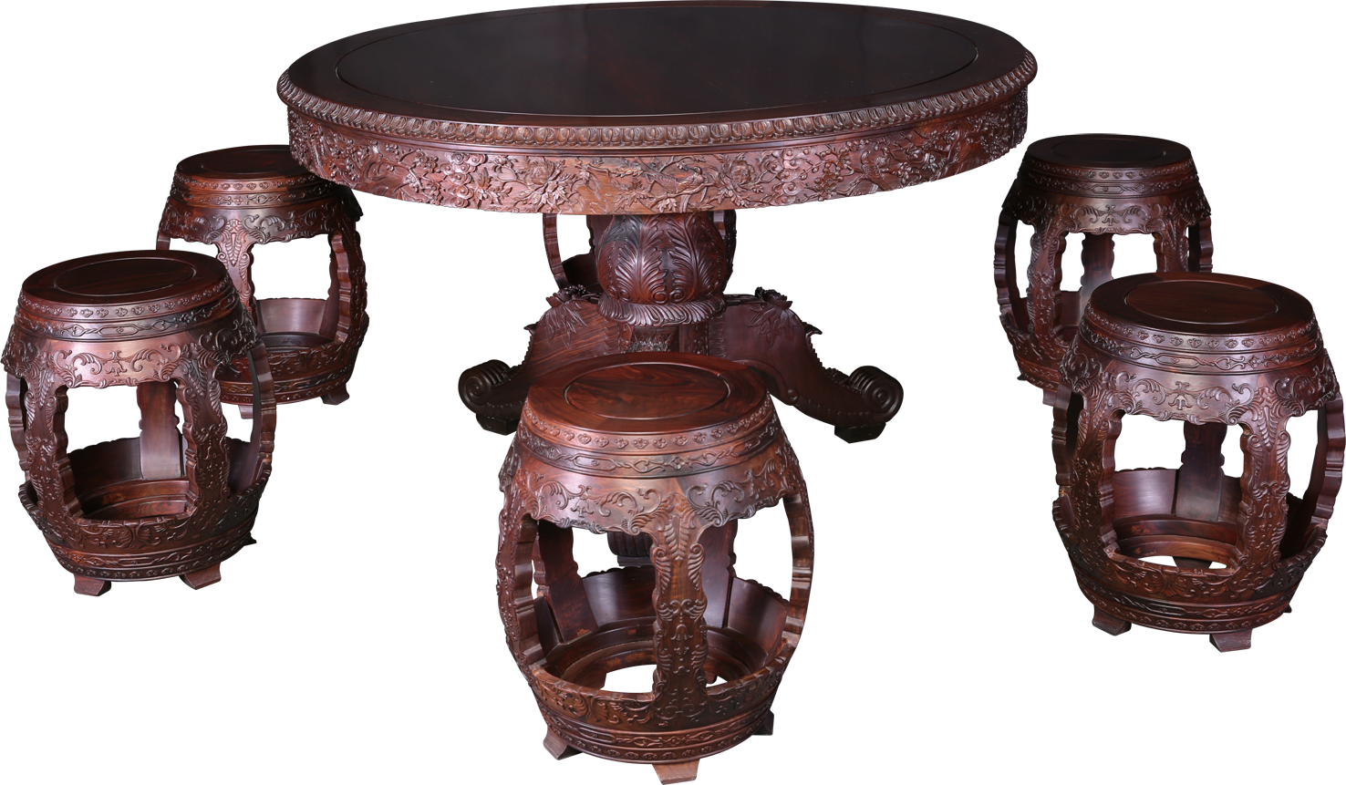 西洋花獨(dú)梃圓桌帶凳