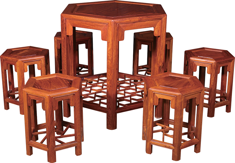 冰裂紋六角桌帶凳