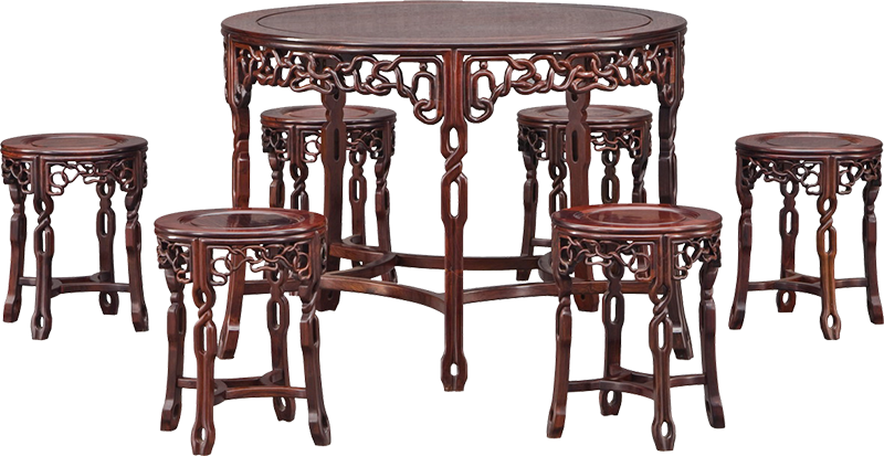 紋藤式圓桌帶凳