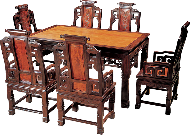 回紋長(zhǎng)方桌帶椅