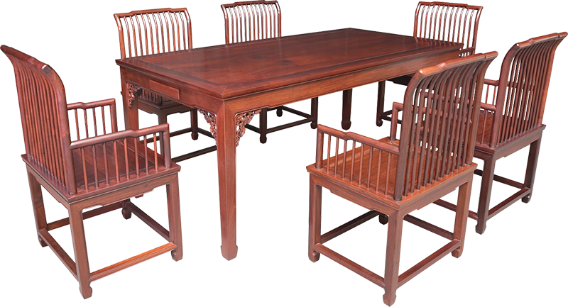 馬蹄腳靈芝紋長方桌帶椅