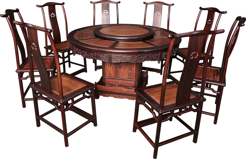 四方底座雕花圓桌帶椅