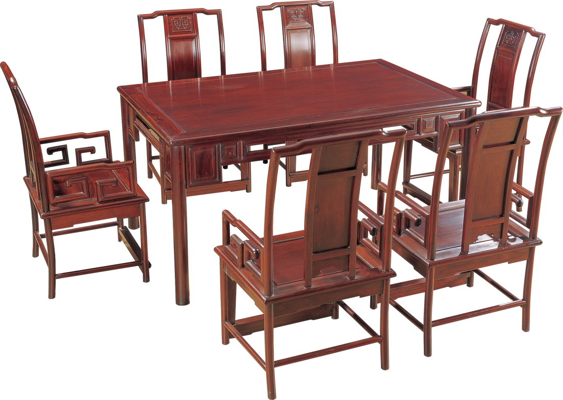 回紋鉤長方桌帶椅