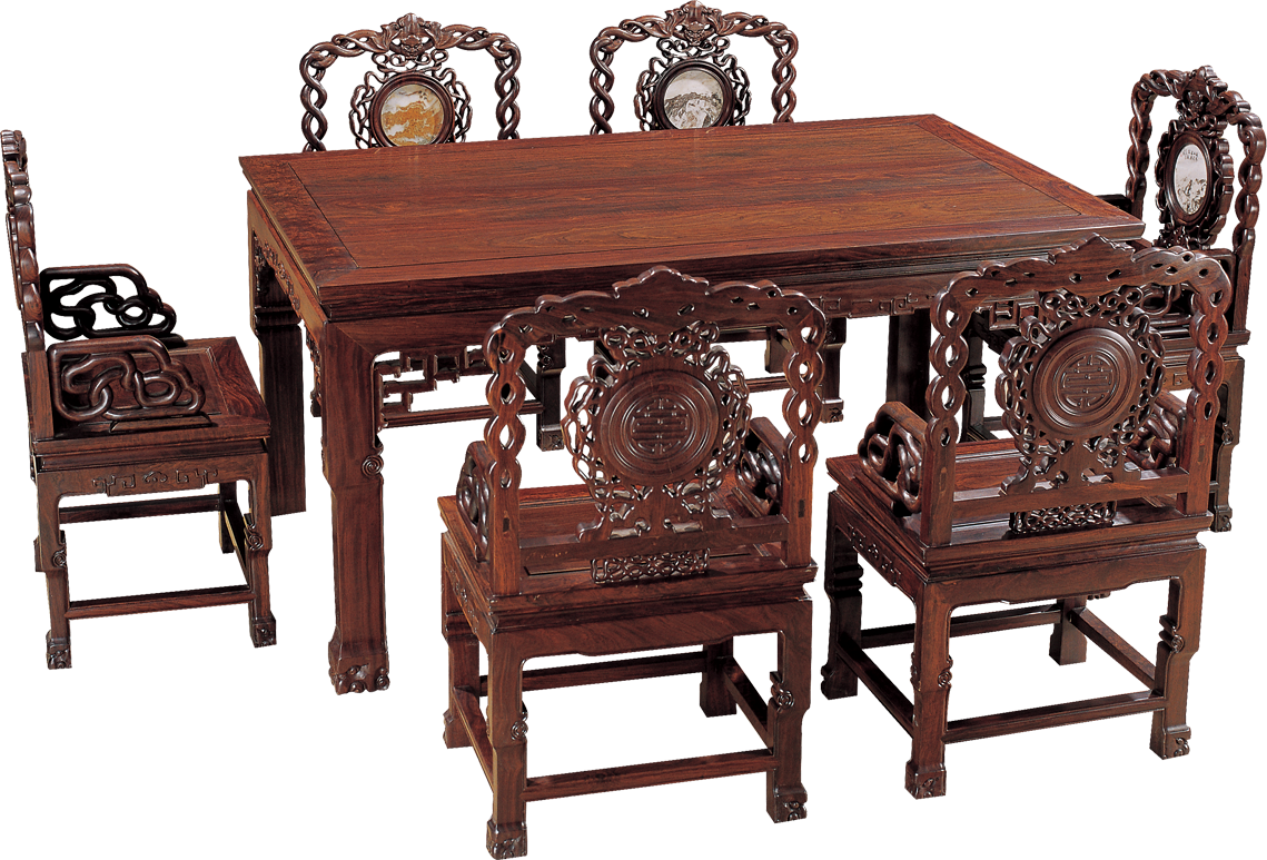 回紋長(zhǎng)方桌帶紋藤椅