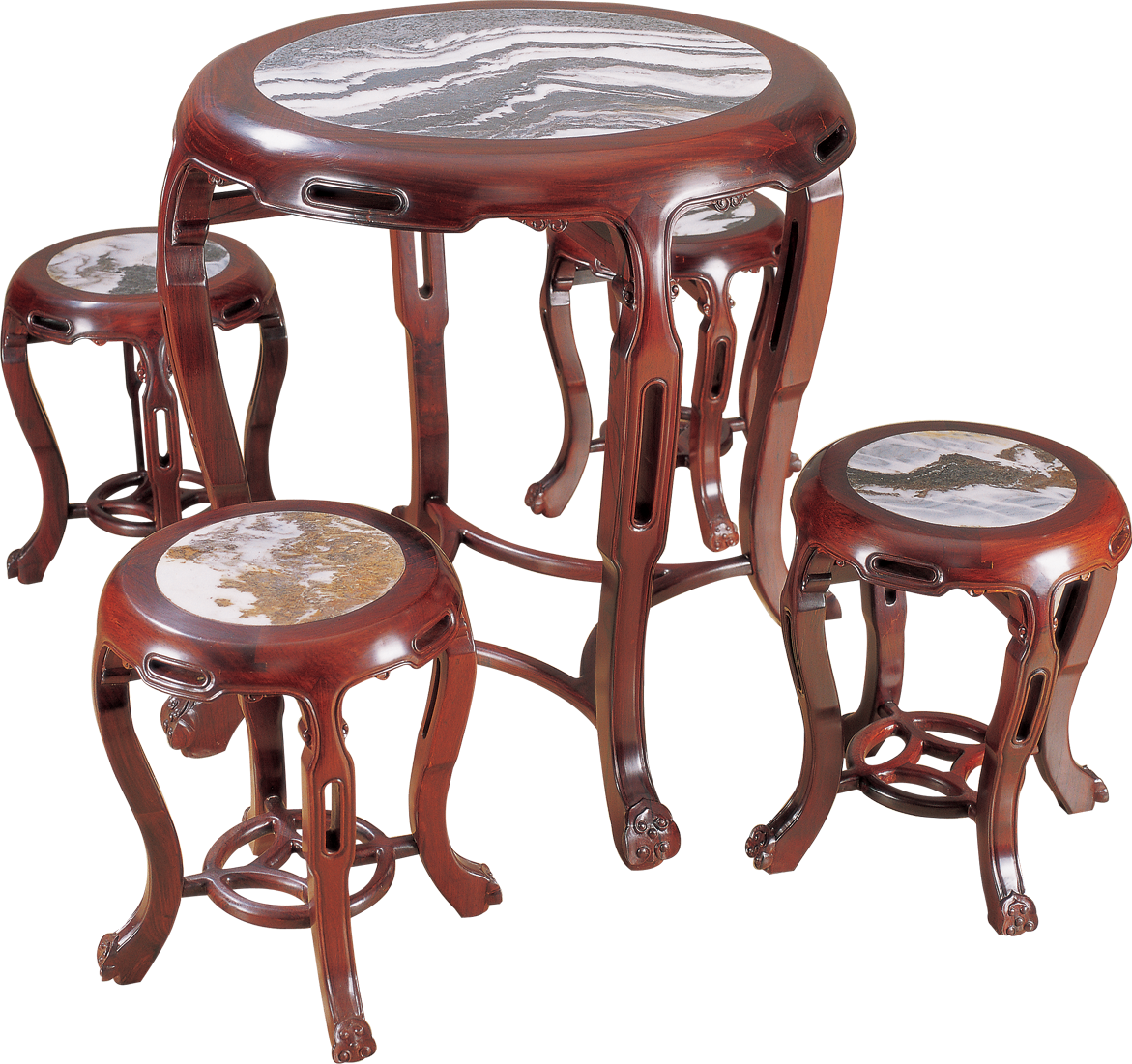 嵌云石如意小圓桌帶凳