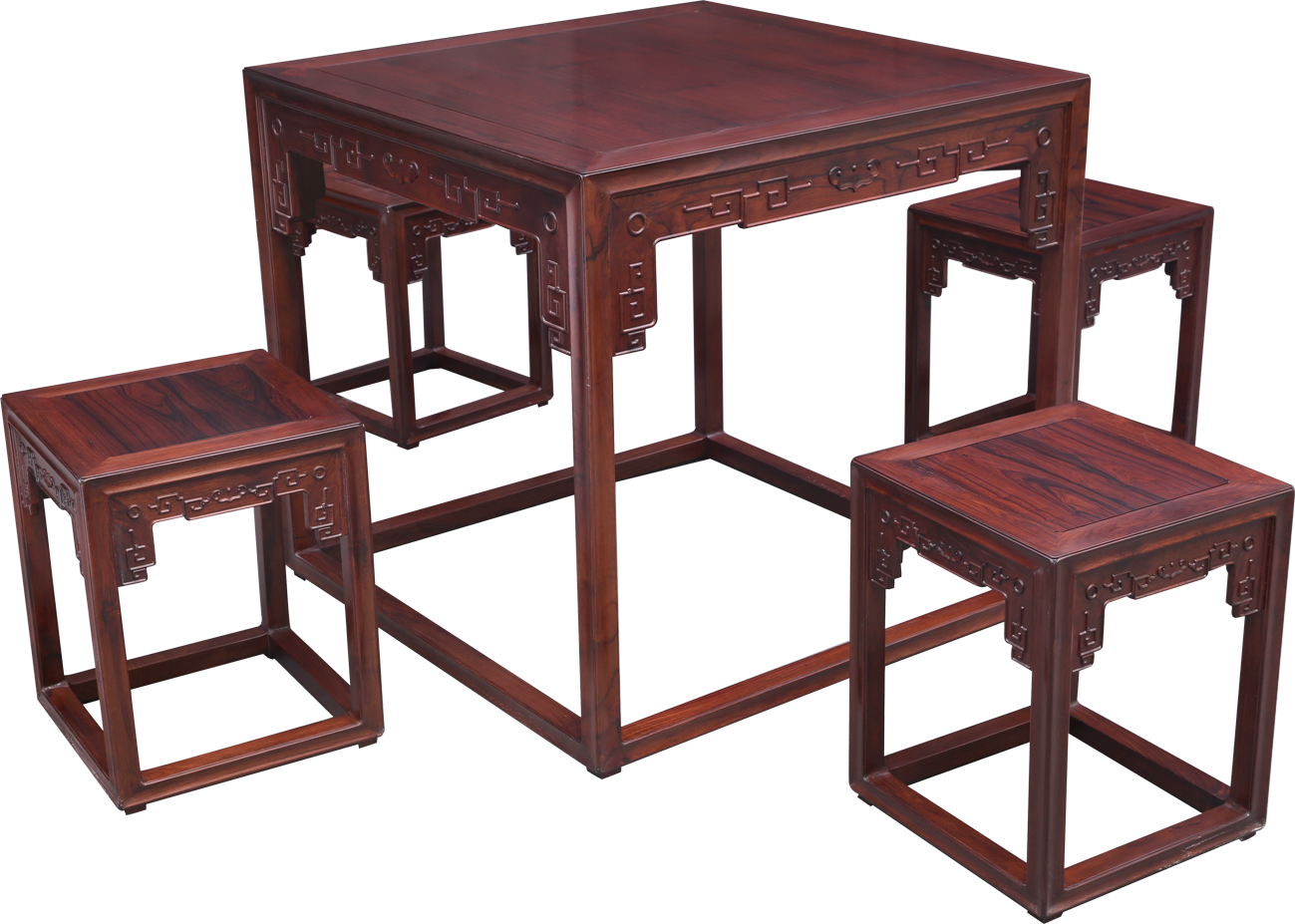 回紋四方桌帶凳