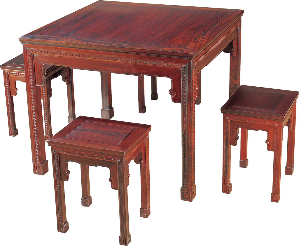 回紋四方桌帶凳