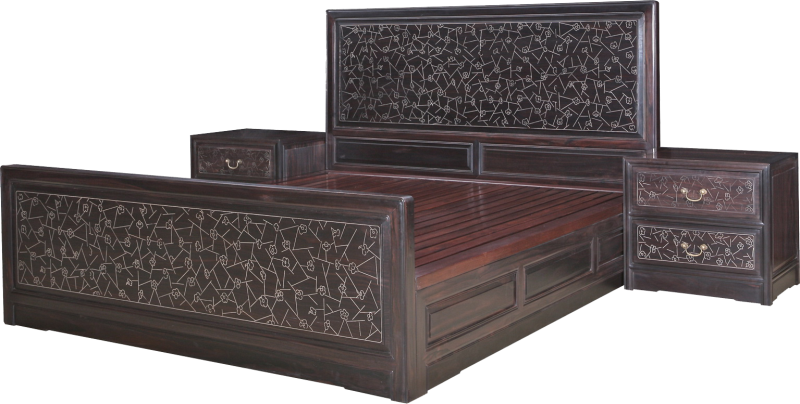 嵌銀絲冰梅紋床